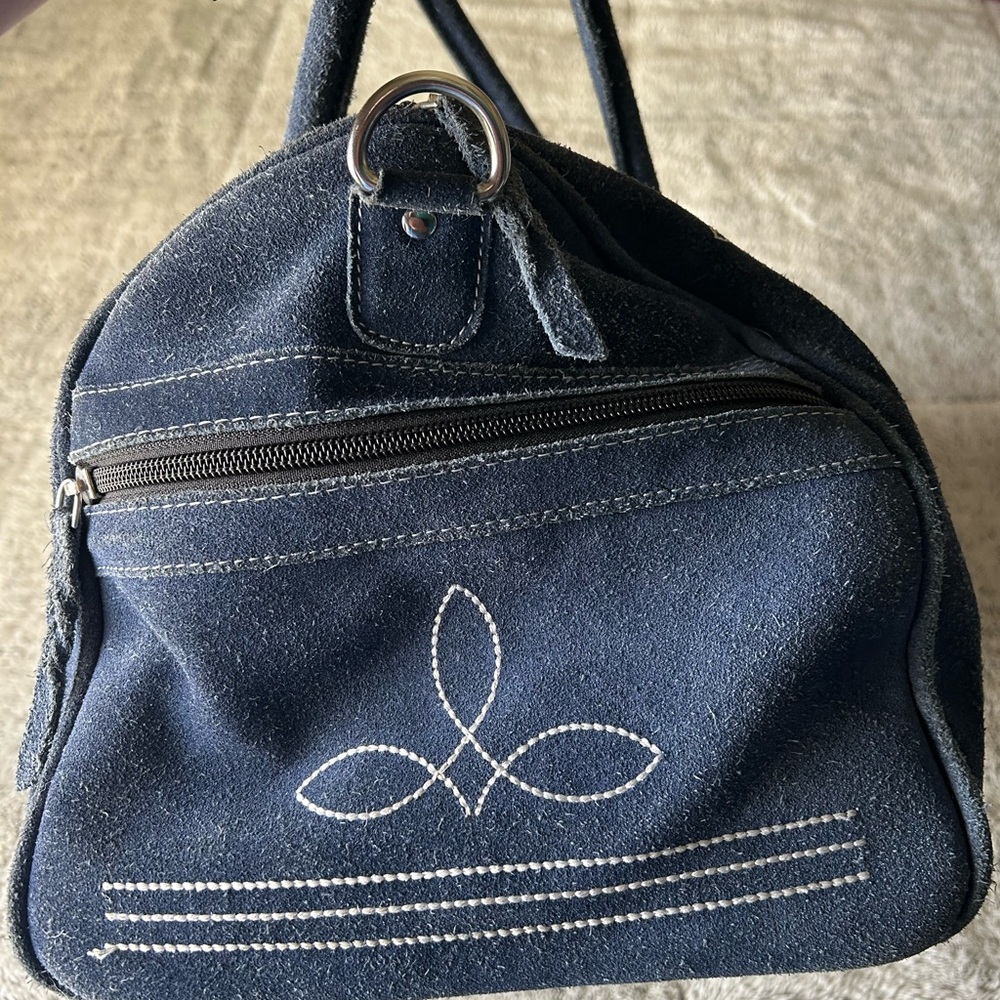 Suede Navy Blue Handbag with Boot stitch detailing - Picture 4 of 12